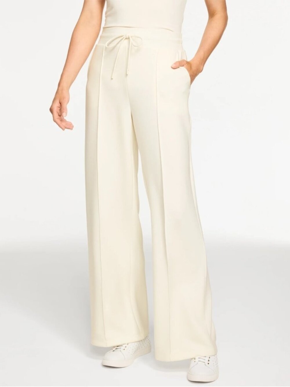 Talbots Air Knit Stretch Wide Leg Jogger Sweatpants Off White Cream Size M P New